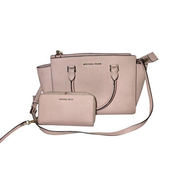 Michael Kors Selma Medium Top Zip Satchel Leather Crossbody and Wallet Set - Picture 1 of 16